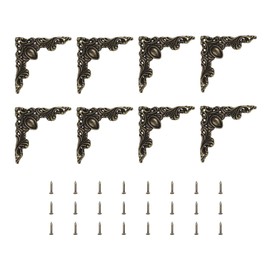 uxcell 8pcs Vintage Flat Corner Bracket 1.9"x2" Decorative Metal Desk Corner Protectors with Screw for Box Cupboard Decorative Furniture Bronze