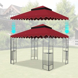 10x10 Ft Outdoor Patio Gazebo Replacement Canopy, Double Tiered Gazebo Tent Roof Top Cover Only (Frame Not Included) - Red