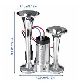 KUWUNG Air Horn 12V, Double Tube Train Horn with Compressor, 600DB Super Loud Car Horn, Air Horns for Truck, Train, Car, Van, Boat (Silver)