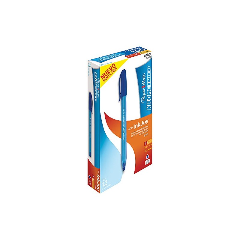 Paper Mate Kilometrico Bolígrafo Punto Fino, Azul, caja de 12