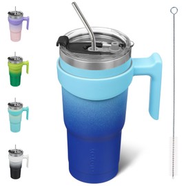 BJPKPK - Vaso con asa de acero inoxidable de 20 onzas con tapa y popote para mujeres y hombres, cielo