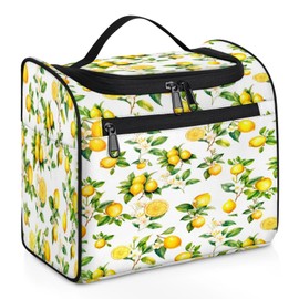 cfpolar Toiletry Bag for Women, Yellow Lemon Flower Hanging Travel Toiletry Bag, Water-resistant Cosmetic Makeup Organizer for Toiletries and Cosmetics, Bathroom Shower Bag with Handle and Hook