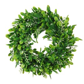 LSKYTOP 11" Boxwood Wreath Round Wreath Artificial Wreath Green Leaves Wreath Door Wall Window Decoration
