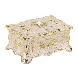 Hipiwe Vintage Jewelry Box, Small Enameled Trinket Box Organizer Rectangular Treasure Chest Box Jewelry Decorative box Keepsake Gift Box Case for Women,3.7x 2.7x 2 inch