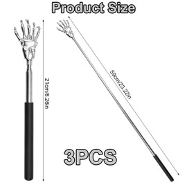 3 Stück Rückenkratzer, Teleskop Rückenkratzer Edelstahl, Ausziehbar Rückenkratzer von 21cm bis 56cm, Rückenkrauler, Knochenhand Rückenkratzer für Kopf und Rücken Massage (Schwarz)