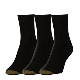 GOLDTOE Women's Non-Binding Salon Short Crew Socks, 3-Pairs, Black, Shoe Size: 6-9
