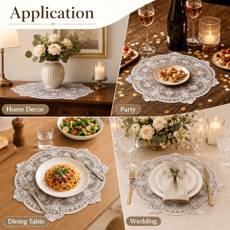 4 Pcs Lace Placemats Retro Lace French Crochet Doilies 13