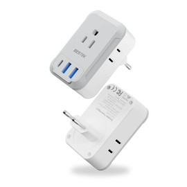 BESTEK - Paquete de 2 adaptadores de Enchufe de Viaje Europeo USB C - Adaptador de Enchufe de Estados Unidos a Europa con 4 tomacorrientes, 3 Cargadores USB (1 PD 20 W) Tipo C Adaptador de Enchufe