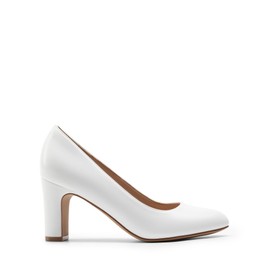 DREAM PAIRS Women's Block Heels Closed Toe High Chunky Rounded Toe Pumps Comfortable Slip On Work Shoes,Size 6,White,DWUMPU2515