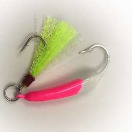 Pompano Jigs, Ringed Pink/White with Chartreuse Teasers 6-Pack (3/8 Oz)