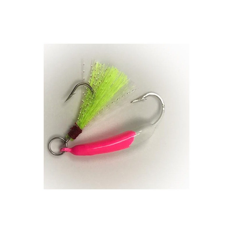 Pompano Jigs, Ringed Pink/White with Chartreuse Teasers 6-Pack (3/8 Oz)