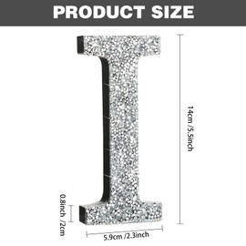 Qunclay 5.7 Inch Silver Crystal Diamond Letters Glitter Letters Hanging Letters with Screws and Hooks Rhinestone Diamond Decorations Christmas House Warming Gifts for Wall Decor Bedroom Door(Letter I)