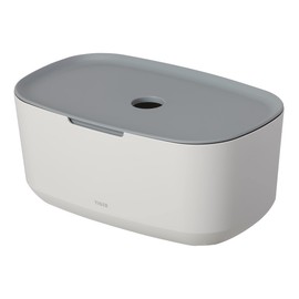Tiger Tess Storage Box with Lid Organiser for Bathroom, Kitchen & Co., for More Tidy in Bathroom and Guest Toilet, Plastic, Colour: White/Light Grey, W x H x D: 27.1 x 11.8 x 16.7 cm