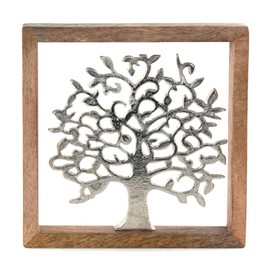 DESIGN DELIGHTS Wall Picture Tree of Life | 20 cm, Metal, Mango Wood | Tree of Life Wall Decoration, Metal Picture with Wooden Frame