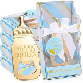 50 Pieces Bottle Opener Baby Shower Favor Cute Poppin Bottles Baby Shower Souvenirs for Guest Prize Party Winner Boy or Girl Gender Reveal Party Thank You Present Party Decoration Supplies (Blue Box)