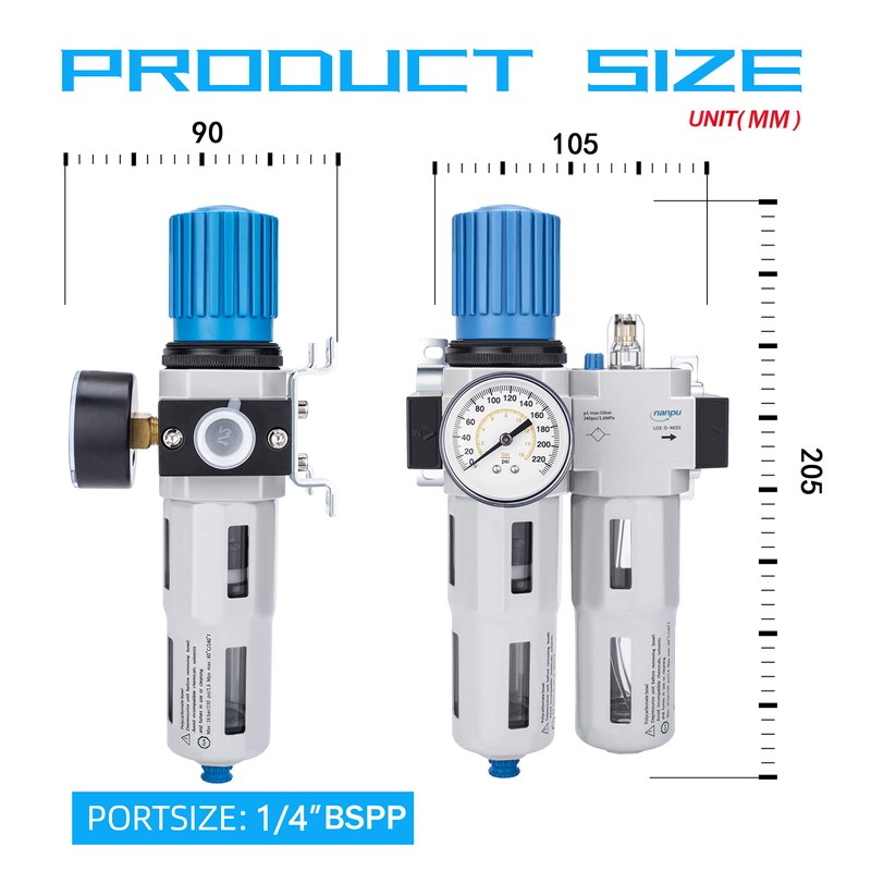 NANPU 1/4 inch BSP High Pressure Compressed Air Filter Regulator