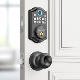 Keyless Entry Door Lock with Handle, AkaGear Fingerprint Door Lock, Electronic Keypad Deadbolt with Door Knob, Keypad Door Lock with Handle, Smart Lock for Front Door, Auto-Lock & One Touch Locking