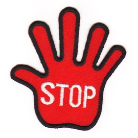 Hand Stop Iron-On or Sew On Patch for Clothes Embroidered Iron-On Patch Appliqué Sign Hold Patch Size 7.5 x 8.0 cm