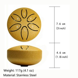 ANINIUCN Mini Steel Drums 3-Inch 6-Note Sound Healing Steel Tongue Drum Kit,Handpan Drum, Worry-Free Drum, Worry-Free Drum for for Teens Adults Beginner Yoga Meditation (Gold)