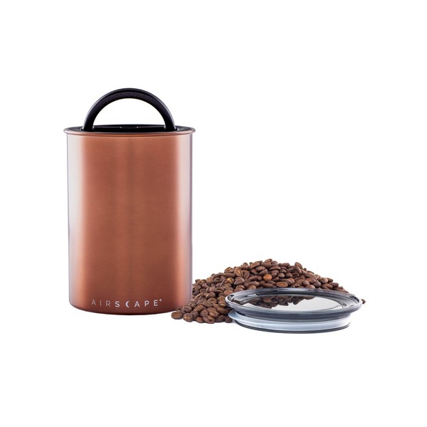 Airscape Stainless Steel Coffee Canister | Food Storage Container | Patented Airtight Lid | Push Out Excess Air and Preserve Freshness (Medium, Brushed Copper)