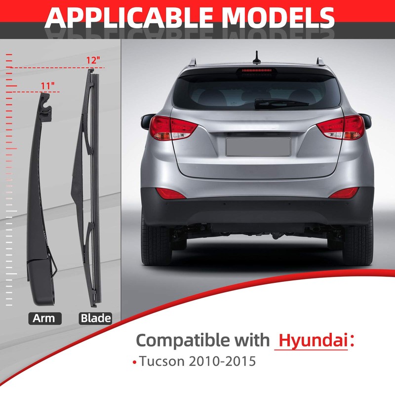 Replacement for Hyundai Tucson 2010-2015, Rear Windshield Wiper Arm Blade