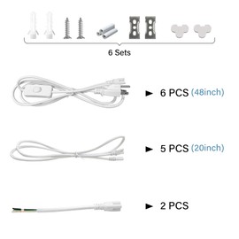 EPESTOEC 6 Pack LED T5 Integrated Single Fixture, 4FT, 2200lm, 6500K Super Bright White, 20W Utility LED Shop Light, Ceiling and Under Cabinet Light, Corded Electric with ON/Off
