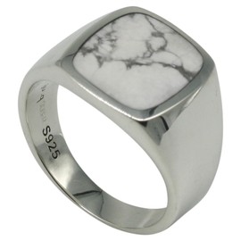 Fine Signet Ring 925 Silver with Howlite, Silver