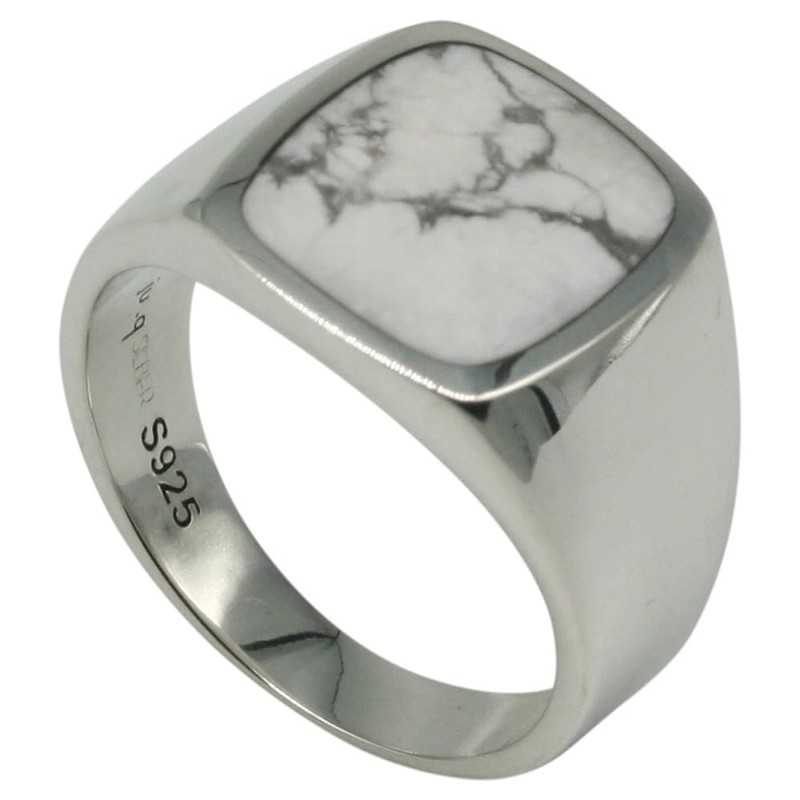 Fine Signet Ring 925 Silver with Howlite, Silver