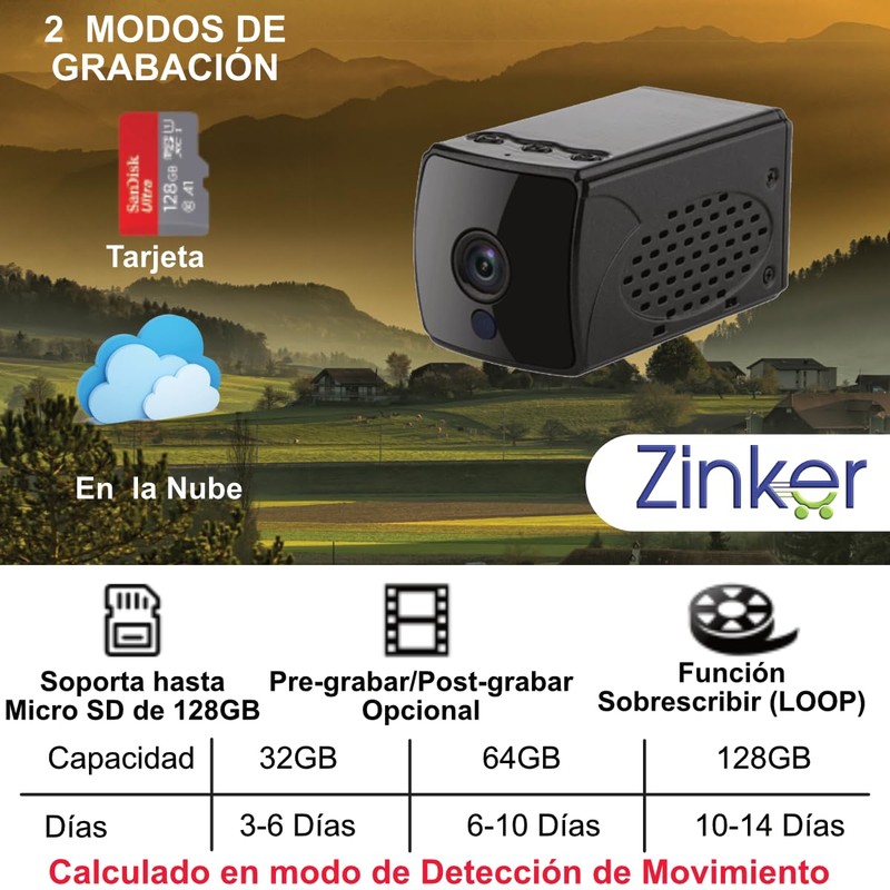 ZINKER Camara Espia WiFi Full HD 1080p Visión Nocturna Micrófono