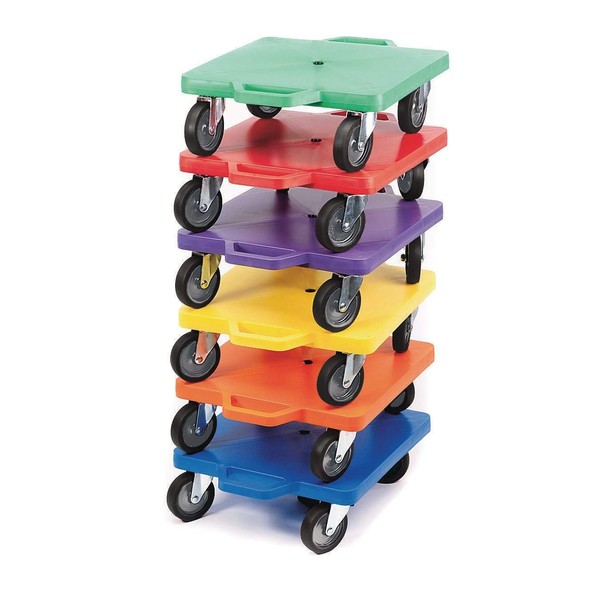 Spectrum 12" All Surface Scooter. 3" Rubberized Wheels for Smooth Cruising Indoors or Out. 12" Square Base with Handles to Protect Hands. Set of 6 Different Colored Scooters.