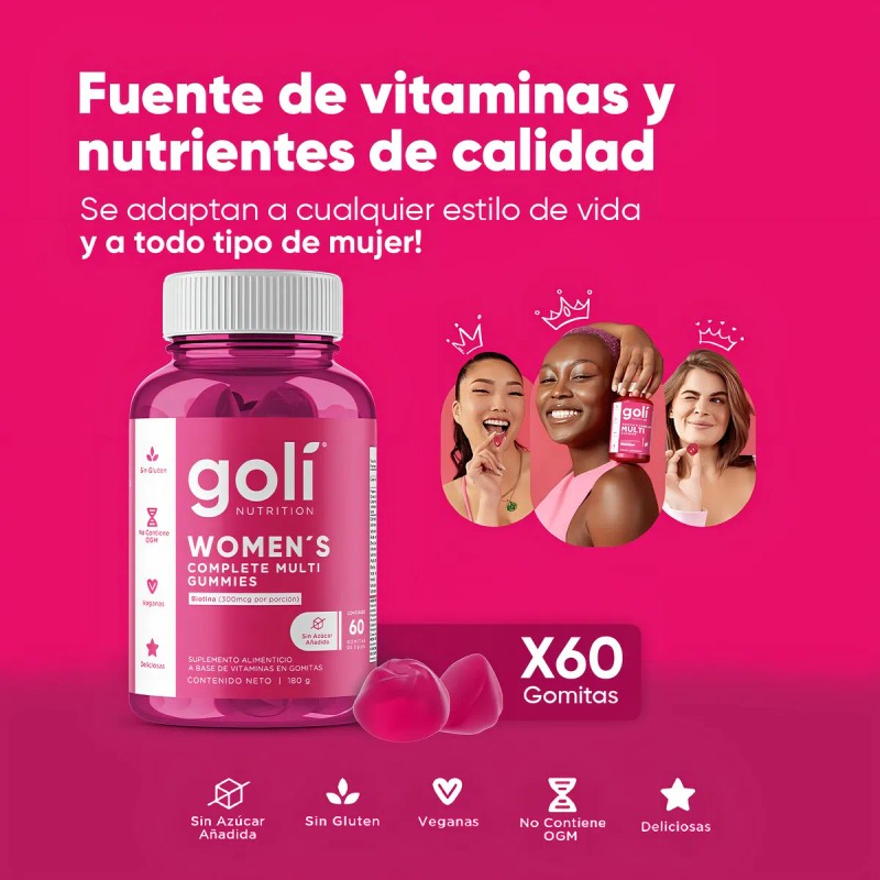 Goli Nutrition Biotina Vitamina C Inositol 60 Gomitas Sabor Cereza