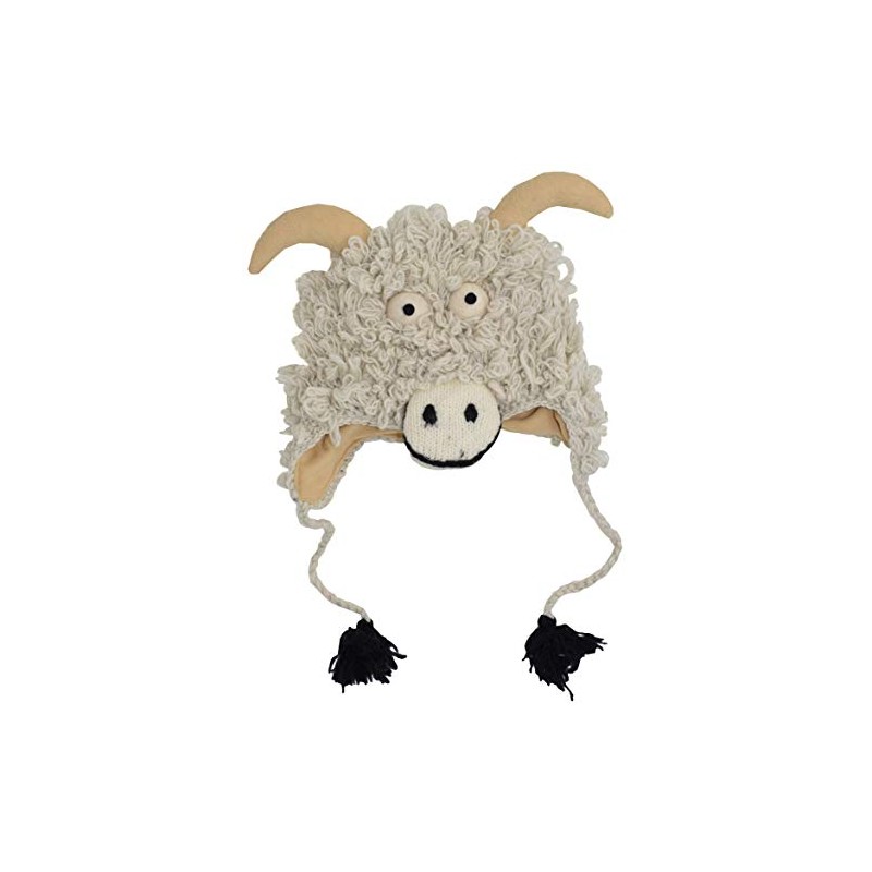 Woollen Handknitted Fleece Lined Trapper Animal Hat Goat