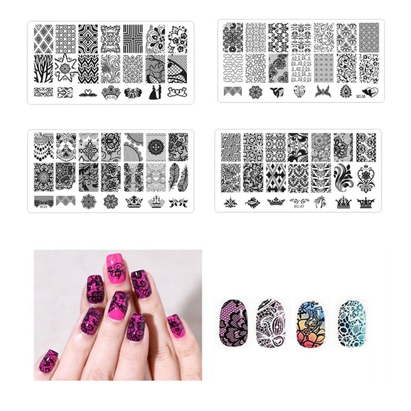 Frcolor 4 x nail art stamping stamp templates manicure plates printing stencils set