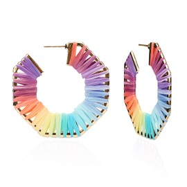 Colorful Earrings Summer Raffia Rainbow Hoop Rattan Earrings for Women Beach Earrings for Women Vacation Handmade Bohemia Earrings Statement Straw Earrings… (Rainbow Hoop)