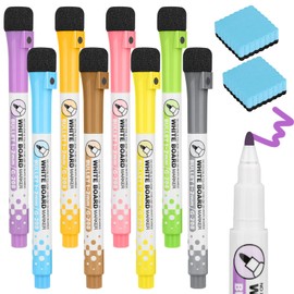 GOTRUST Dry Erase Markers Magnetic, Whiteboard Markers, 8 Color Markers Glass Pens, Washable Markers Liquid Chalk Pens Fine Tip Chalk Pens with 2 Eraser for Chalkboard Memo Boards
