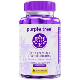 purple tree Post-Celebration Wellness Supplement | Liposomal Dihydromyricetin (DHM), L-Glutathione, Milk Thistle for Liver Support & Hydration | Electrolytes, B Vitamins, Willow Bark | 60 Capsules