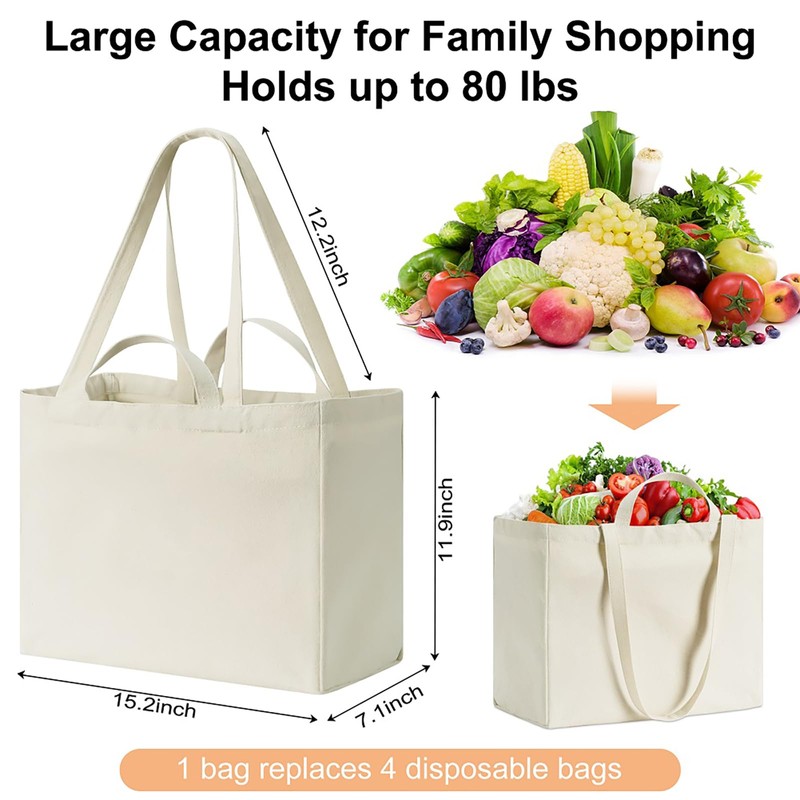 Canvas Grocery Bags, Reusable Shopping Bag Heavy Duty, 4/10 Pack