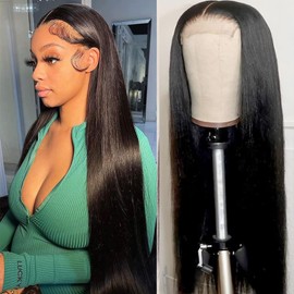 Jreitsere 4x4 Lace Front Wig 4x4 Lace Closed Wig Straight Wig Women Natural Black Long Wig with Lace Closed Wig Straight Human Hair 26 Inches