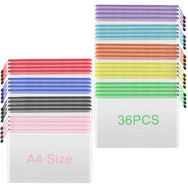 TKOOFN 36pcs Mesh Zipper Pouch Bags, A4 Zipper Bags for Organizing Storage, 13" x 9.5" Waterproof Zipper Pouches, File Document Bags for School, Travel,Toys, Puzzle, Board Games and Office Supplies