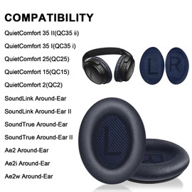 Wanme Ohrpolster für Bose QuietComfort 35 & Quiet Comfort 35 II Kopfhörer, weiche Protein-Leder, Schalldämmungsschaum, für Bose QC 35ii/35/25/15 QC2/Ae2, Blau