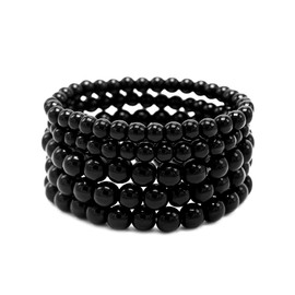 Cryshimmer 5 Pcs Bead Bracelet Set for Women Black Bead Ball Stretch Elastic Bracelet