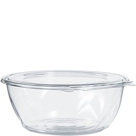 Dart CTR64BF 64 oz. Pet Hinged Bowl, Flat Lid, PET, Clear (Pack of 100)