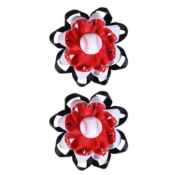 SUPCLIPS Baseball Bow Hair Clips Curly Ribbon Cheerleader Hair Bows