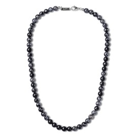 GAVU Men's Healing Crystal Snowflake Obsidian Beaded Necklace 65cm
