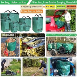 Professional 2-Pack 80 Gallon Large Yard Garden Bags (D26, H33 inch) W/Gardening Gloves for Leaf Bags,Yard Waste,Debris Bag,Garden Waste Container,Recycle Bin,Lawn Grass Clippings,Weeds Bag 4 Handles