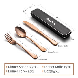 Selafun 18/8 Travel Cutlery Set with Case, Portable Cutlery Set, 8 Inch Stainless Steel, Reusable Cutlery Set for Camping, Picnic, Hiking, Office, Dishwasher Safe (8 inch, Rose Gold)