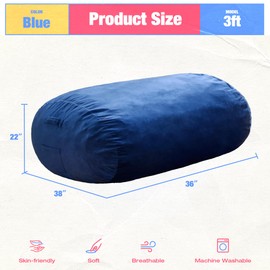 Hobestluk 3FT Bean Bag Chair Large Beanbag with Removable Cover Adult Bean Bag Chair with Portable Handle Desgin for Living Room Bedroom (Blue, 3FT)