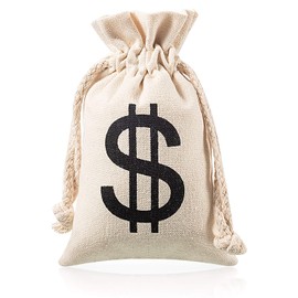 Boao 24 Piece Canvas Money Bag Pouch with Drawstring Closure and Dollar Sign Symbol Money Sacks for Toy Birthday Party Favors, Costume Props Pirate Bank Robber Cowboy Cosplay, 4.2 x 7.2 Inches