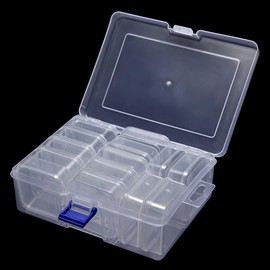 KADS 14-Slot Bead Organizer Box with Blue Clasp – Clear Plastic Storage Containers with Hinged Lid for Bracelet Making, DIY Jewelry, Nail Art, Craft Beads & Small Accessories