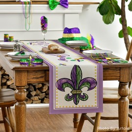 Artoid Mode Iris Jewelry Mardi Gras Carnival Table Runner, Seasonal Holiday Kitchen Dining Table Decoration for Home Party Decor 13x48 Inch